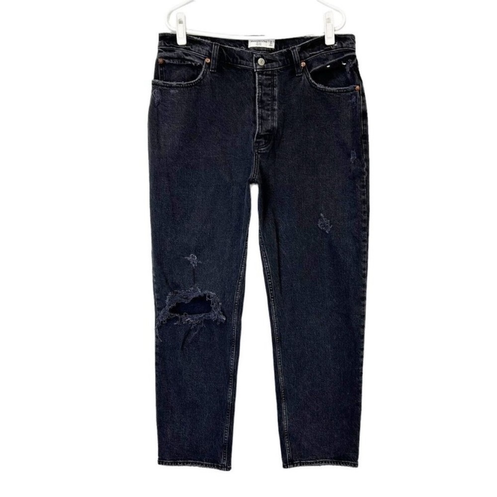 Abercrombie Fitch Dad High Rise Jeans Womens Size 32 Black Button Fly